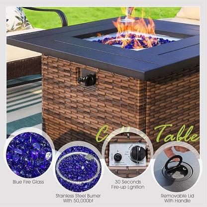 Sophia & William Patio Furniture Set with Fire Pit Table, 5 PCS Metal Outdoor Conversation Set Sofa Couch with Fire Pit Table, 4 Sofa Chairs for Outdoor Seating,Backyard,Porch(Red)