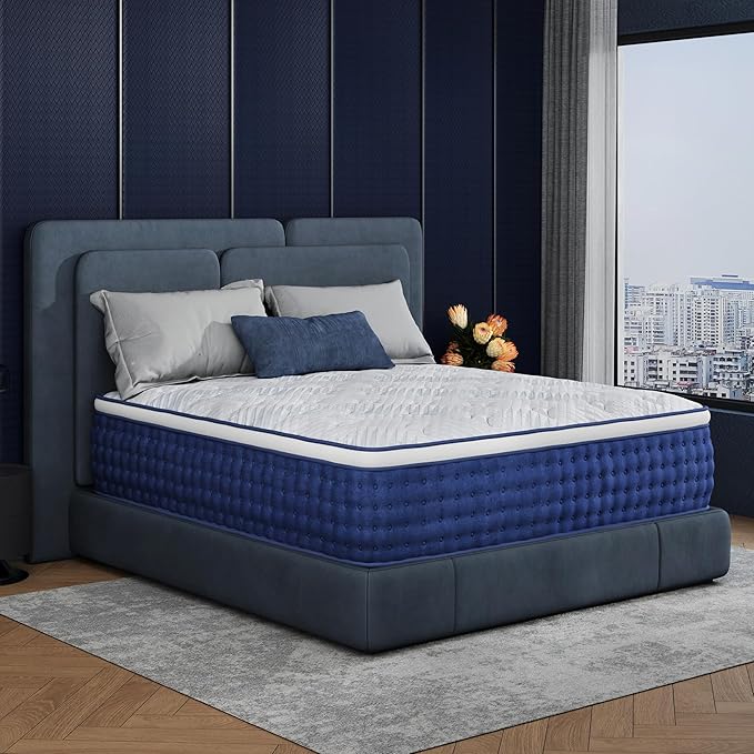 Twin XL Mattress, 10 Inch Twin XL Size Hybrid in a Box, Medium Feel Foam and Individual Pocket Springs, Fiberglass Free Bed, Extra Edge Support, Pressure Relief, CertiPUR-US, Blue