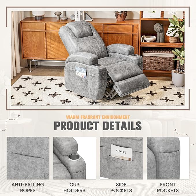 Flamaker Power Lift Recliner Chair Electric Lift Recliner for Elderly Power Lift Recliner Chair with Cup Holders Side Pockets for Living Room (Leathaire, Light Gray)