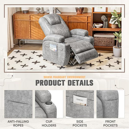 Flamaker Power Lift Recliner Chair Electric Lift Recliner for Elderly Power Lift Recliner Chair with Cup Holders Side Pockets for Living Room (Leathaire, Light Gray)