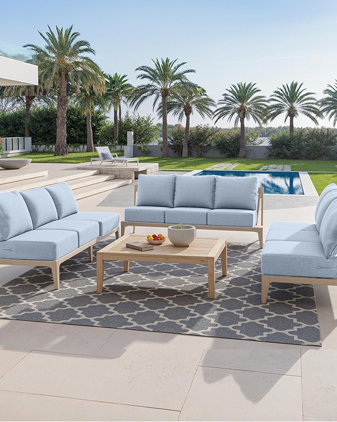 Luxury 24x24x6 Inch Outdoor Deep Seat Cushions Set of 6 - Comfortable Patio Zipper Chair Cushion for Outside Wicker Dining Rocking Swivel Chairs Loveseat Couch Sectional Sofa - Baby Blue