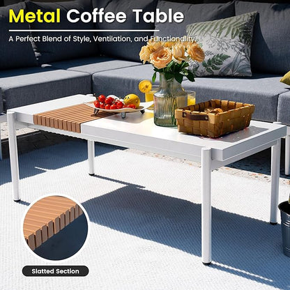 Sundale Outdoor 9 Pieces Patio Furniture Set, U-Shaped Outdoor Sectional Sofa with 6" Olefin Cushion and Coffee Table, Modern Metal Outdoor Conversation Sets (8 Seats,White Frame)