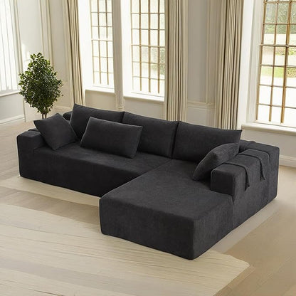 108" Modular Sectional Couch Sofa with L-Shape Chaise, Modern Cloud Comfy Sofa with Deep Seat, Upholstered Couches for Living Room Bedroom, No Assembly Required (Black Right Facing Chaise)