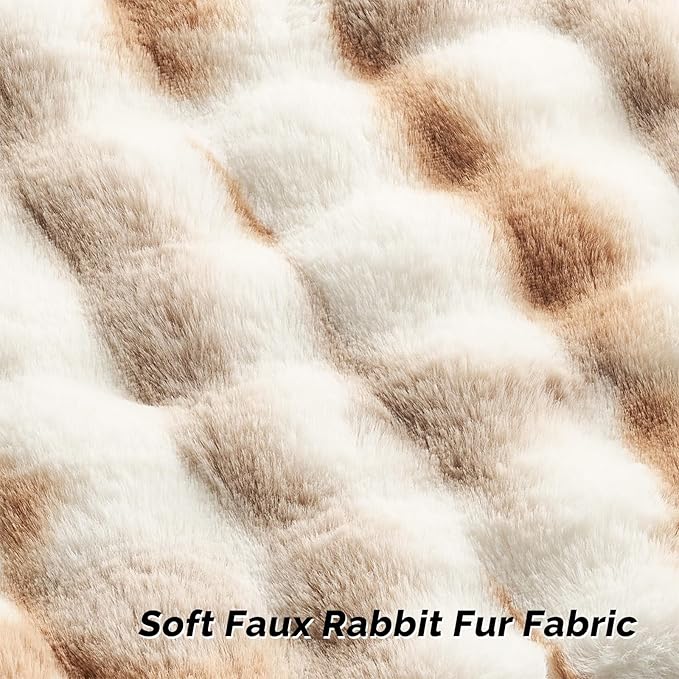 FUTEI Brown White Decorative Throw Pillow Covers 26x26 Inch Set of 2,Soft Fuzzy Faux Rabbit Fur Euro Pillow Shams with Raised Texture,Neutral Boho Home Decor for Couch Bed Living Room