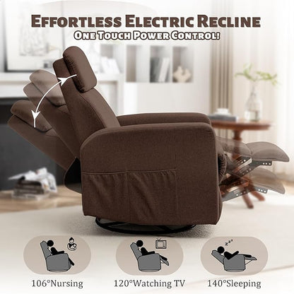 Power Swivel Recliner Chairs for Adults, Electric Glider Rocking Chair Nursery, Glider Recliner Nursery Chair with Classified Side Pocket, Nursery Rocking Chairs with USB and Type-C Ports