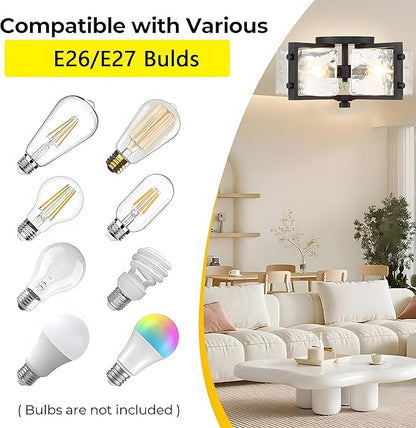 Bofea-Industrial Flush Mount Ceiling Light, Black Circular 4-Lights Farmhouse Hallway Light Fixture, Water Ripple Flush Mount Fixture Perfect for Kitchen Island,Dining Room and Hallway.