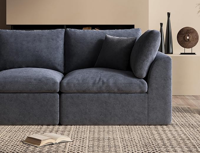 Oversized Cloud Sectional Couches for Living Room, Boneless U Shaped Couch with Ottoman, 4 Seater Modular Sectional Sofa, Dark Grey