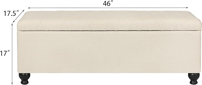 Storage Ottoman Bench 46 Inch Ottoman Bench with Storage Fabric Tufted Benches for End of Bed, Upholstered Ottomans Benches King Size with Hinged Lid for Living Room Bedroom Beige