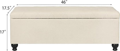 Storage Ottoman Bench 46 Inch Ottoman Bench with Storage Fabric Tufted Benches for End of Bed, Upholstered Ottomans Benches King Size with Hinged Lid for Living Room Bedroom Beige