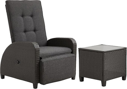 Outdoor Patio Recliner with Independently Adjustable Backrest and Footrest, All-Weather Wicker Patio Chair with Side Table, 160° Lay Flat Patio Reclining Lounge Chair for Backyard Garden, Grey