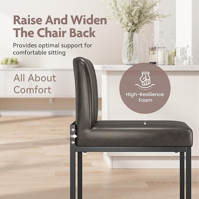 ALPHA HOME 24 Inch Bar Stools Set of 2, Kitchen Counter Stools with Backs, PU Leather Barstools, Kitchen Stools with Back&Upholstered Footrest, Sturdy Chromed Metal Steel Frame, Grey