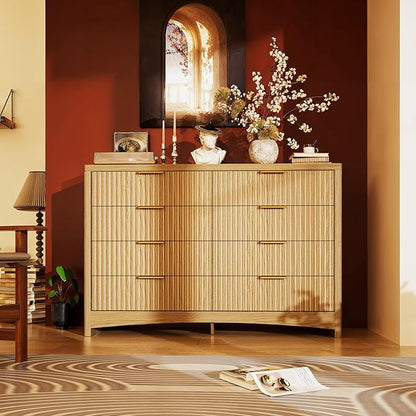 Marsail 8 Drawer Wooden Dresser with Smooth-Glide Drawers, Modern Storage Solution for Bedrooms, Living Rooms, and Hallways, Featuring Large Capacity and an Elegant Natural Wood Finish, Natural Oak