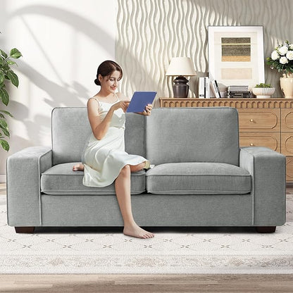 RISAR 71.25" Modern Loveseat Sofa for Living Room, Chenille Couch with Removable Cover & Spring Cushions, Solid Wood Frame, Easy Assembly for Small Spaces (Light Gray)