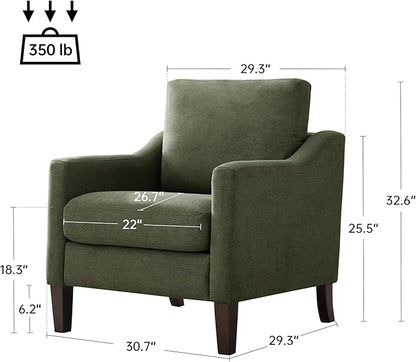 VKNOW Mid Century Modern Accent Chair, Upholstered Living Room Chairs Armchair for Bedroom, Comfy Reading Accent Chairs with Wood Legs for Living Room (2, Green)