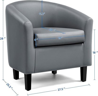 Yaheetech Barrel Chairs, Faux Leather Chairs, Modern Leather Club Chairs Comfy Gray Accent Chairs with Sturdy Wood Legs for Living Room/Bedroom/Reading Room/Waiting Room, Gray, Set of 2