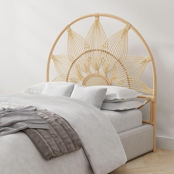 Kouboo Sunflower Rattan California King Headboard Bedroom Bedroom Furniture Headboard California King Size Tropical Decor Bohemian Decor Natural