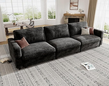 KKL Modular Sectional Sofa Couches for Living Room, 113" Sofa Couch with Adjustable Backrest, Chenille 3 Seater Sofa Couch with Comfy Cushion, Chenille, Black