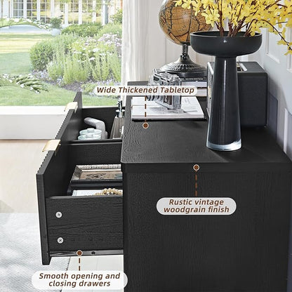 LEYAOYAO Fluted 6 Drawers Dresser Set of 2, 48" Wide Modern Chest of Drawers with Woodgrain Top, Curved Profile Design, Dresser TV Stand, Wooden Drawer Organizer for Bedroom, Living Room,Black