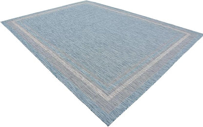 Unique Loom Outdoor Border Collection Area Rug - Soft Border (9'x 12' Rectangle, Aquamarine/ Ivory)