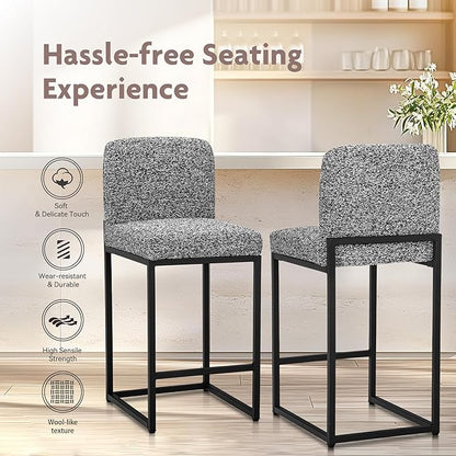 ALPHA HOME 24" Bar Stools Set of 4 Kitchen Counter Stools with Back, Counter Height Stools with Upholstered Footrest for Kitchen Island, Metal Steel Frame, Chenille, Gray