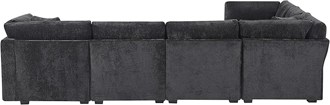 Christopher Knight Home Zery 7-Piece U-Shape Lounge Sofa Couch with Ottomans, Modern Modular Sectional Sofa Set with Pillow Back for Living Room, Chenille Upholstered Cloud Couch with Deep Seat,Black