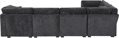 Christopher Knight Home Zery 7-Piece U-Shape Lounge Sofa Couch with Ottomans, Modern Modular Sectional Sofa Set with Pillow Back for Living Room, Chenille Upholstered Cloud Couch with Deep Seat,Black