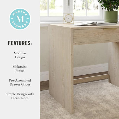 Martha Stewart Kayden Home Office Modular Desk with Drawer in Light Natural with Brushed Gold Hardware