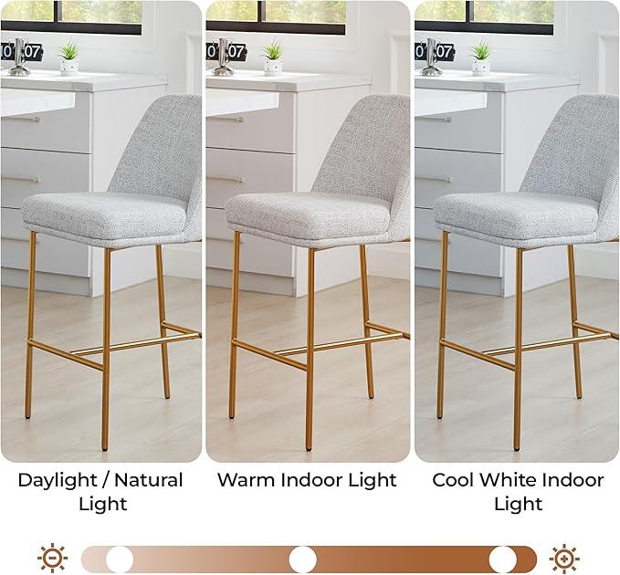 CHITA Counter Height Bar Stools Set of 2, FSC Certified Metal Barstools for Kitchen Island, 27" H Seat Height, Fabric, Light Grey (Multi-Colored)