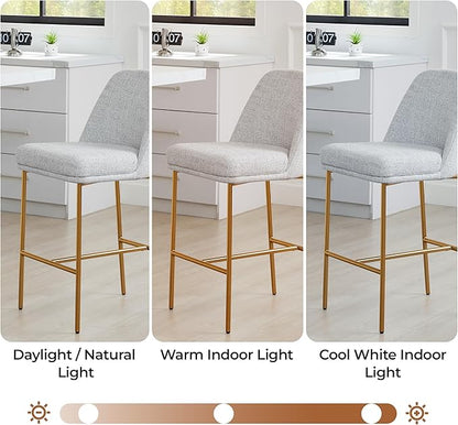 CHITA Counter Height Bar Stools Set of 2, FSC Certified Metal Barstools for Kitchen Island, 27" H Seat Height, Fabric, Light Grey (Multi-Colored)