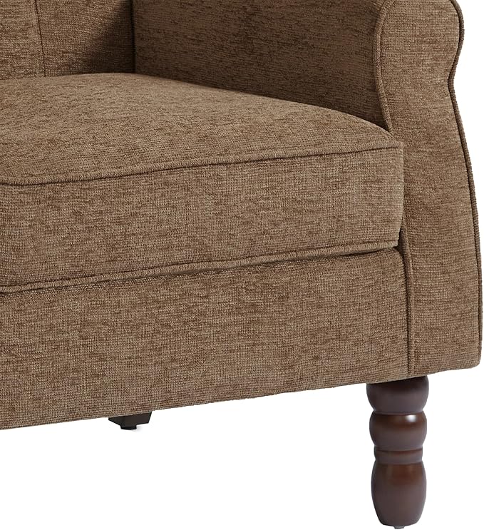 UIXE High Back Accent Chair, Fabric Upholstered Armchair Retro Wingback Arm Chair for Living Room, Comfy Single Sofa Bedroom Retro Reading Seat with Solid Wood Legs - Brown
