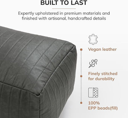 Anji Mountain 100% Handmade & Handcrafted Comfortable Home Décor Pouf Ottoman Footrest for Living Room, Bedroom, Nursery, Kidsroom, Patio Furniture - (22" x 12" x 10" - Gray)