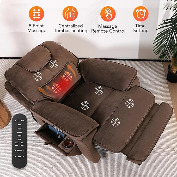 EONIX Triple Motor Lay Flat Zero Gravity Power Recliner Chair with Heat and Massage, Independent Adjustable Backrest Footrest Headrest, 400lbs Heavy Duty Medium Size, Stylish Chenille, Dark Brown