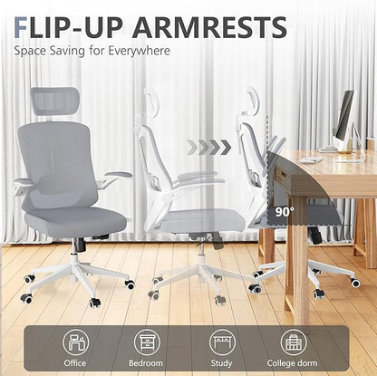 Office Chair,Ergonomic Comfy Home Desk Chair with 350LBS Capacity,High Back Gaming Chair with Wheels,Mesh Computer Chair,Lumbar Support, Adjustable Headrest,Flip-up Armrest