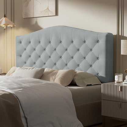 Upholstered Headboard Queen Size with 4" Thickened High-Density Sponge, Modern Button-Tufted Queen Headboard Only, Luxury Chenille Fabric, Adjustable Height, Easy Assembly, Grey