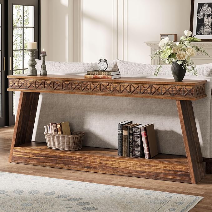 Tribesigns Farmhouse Console Table, 70.9-Inch Extra Long Entryway Table with Storage, 2-Tier Narrow Sofa Table Behind Couch, Wooden Accent Table for Living Room, Hallway, Foyer, Dark Brown