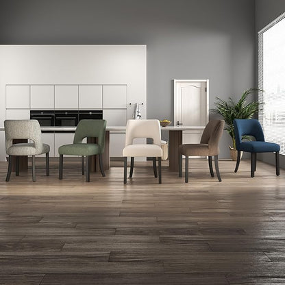 VKNOW Wooden Dining Chairs Set of 6, Modern Fabric Upholstered Dining Room Chair Kitchen Chairs, Farmhouse Dinner Chair for Kitchen Dining Room, Grey-Black Legs