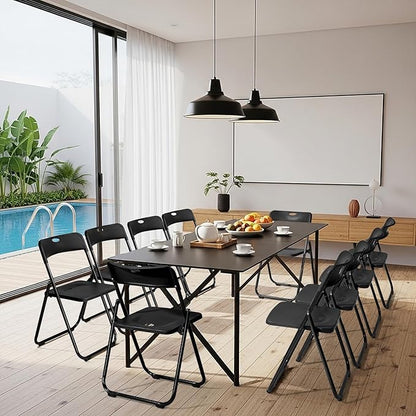 Karl home 10 Pcs Folding Chair, 300LBS Lightweight Foldable Plastic Chair, Reinforced Metal Frame Easy to Fold & Store for Indoor & Outdoor, Wedding, Party, Meeting Room, Patio and Garden, Black