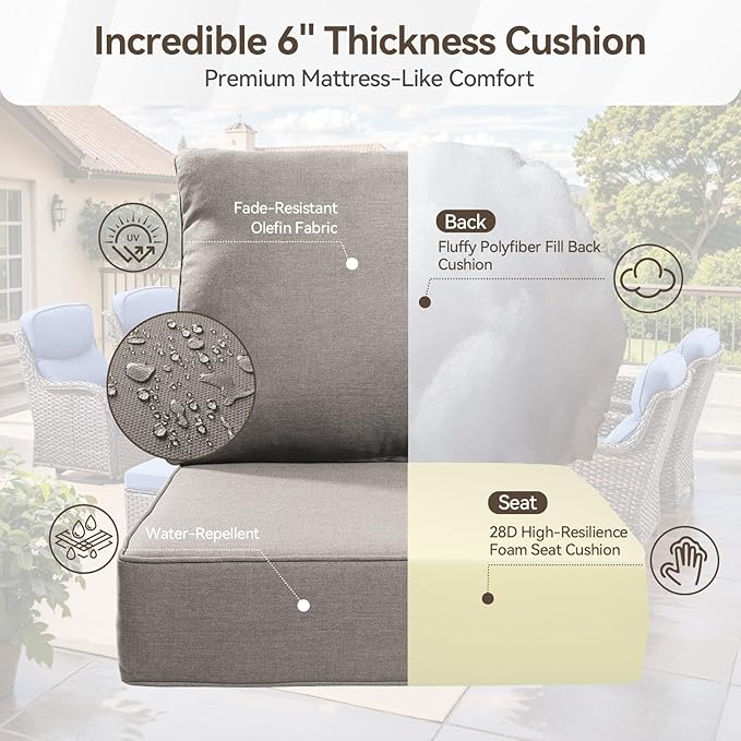 HUMMUH Outdoor Patio Wicker Swivel Rocker Chairs with 6-Inch Thick Cushion High Back 3 PCS Wicker Conversation Set for Porch Balcony Deck