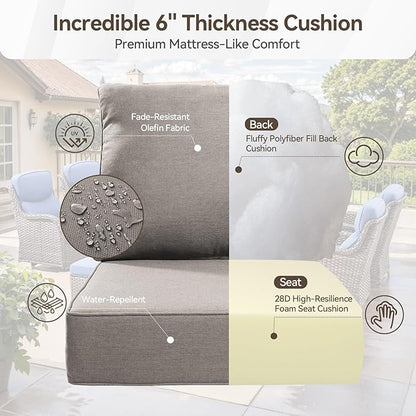 HUMMUH Outdoor Patio Wicker Swivel Rocker Chairs with 6-Inch Thick Cushion High Back 3 PCS Wicker Conversation Set for Porch Balcony Deck