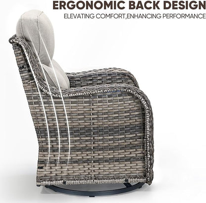 Swivel Patio Chairs Set of 2 with 6" Thick Cushion - Wicker Outdoor Swivel Rocker Patio Chairs, High Back Comfortable Outdoor Glider Chairs 360° Rotation Glider Gray Wicker - Beige Cushion
