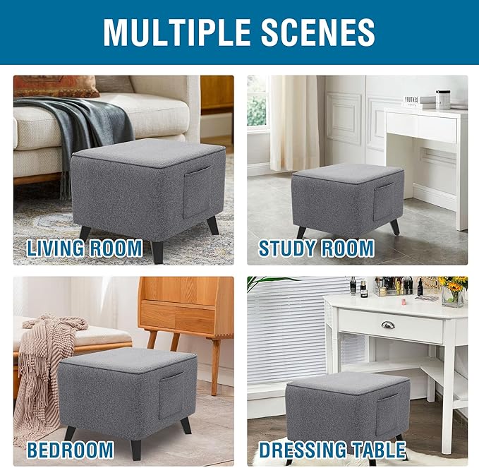 H.VERSAILTEX Ottoman Cover Slipcover Square Fit Length 36"-37" Footrest Sofa Slipcovers Stool Cover Footstool Protector Covers Feature Thick Durable Linen Look Fabric Removable Washable - Heather Grey