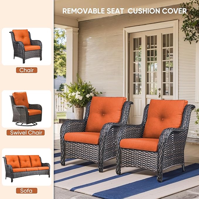 Outdoor Chair Cushions 3 Packs - Outside High Back Thick Water-Resistant Cushion 22x24 with Zipper Cover for Patio Glider Rocking Chairs Loveseat Couch – Orange/Buckle