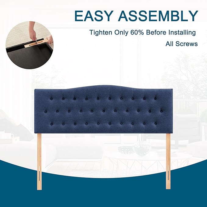 Tufted Upholstered Headboard Twin Size, Sturdy and Durable Solid Wood Twin XL headboard, Fabric Headboard Adjustable Height from 37” to 51”, Modern Button Diamond Design Head Board, Blue
