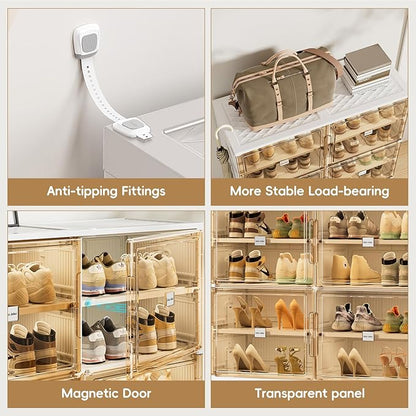 JEKO&JEKO 7 Tiers Foldable Boot and Shoe Storage Rack Cabinet for Closet Entryway, Large Collapsible Shoe Organizer with Magnetic Doors (White)