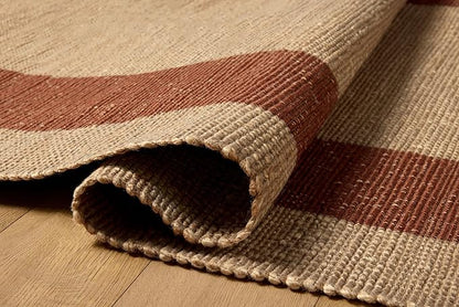 Loloi Leanne Ford Weatherstaff Collection WTS-02 Natural/Brick 2'-6" x 7'-6" Runner Rug Jute, Striped, Neutral, Hallway, Kitchen, Mudroom, and Bathroom