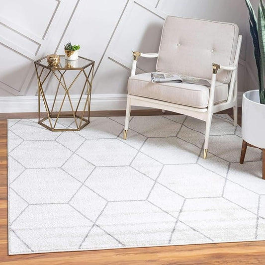 Unique Loom Trellis Frieze Collection Area Rug - Geometric (6' Square, Ivory/ Gray)