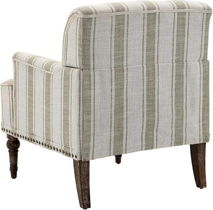 UIXE Stripe Accent Chair, Modern Upholstered Armchair in Fabric for Living Room, Nailhead Trim Club Arm Chair Comfy Single Sofa Bedroom Reading Seat with Wood Legs - Brown
