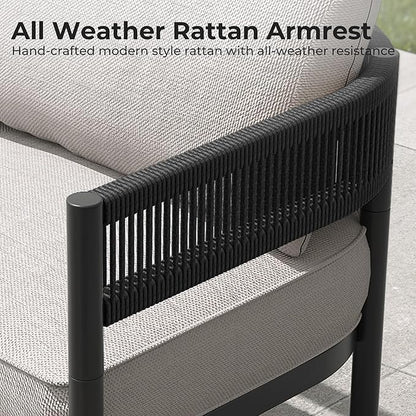 Grand patio 6-Piece Outdoor Furniture Set, 6 Seats Wicker Sofa Conversation Set with Thick Cushions and Coffee Table, for Backyard, Balcony, Garden (Beige)