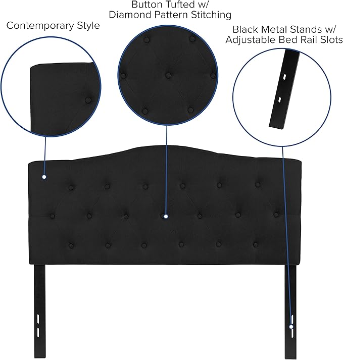 BizChair Tufted Upholstered Full Size Headboard in Black Fabric