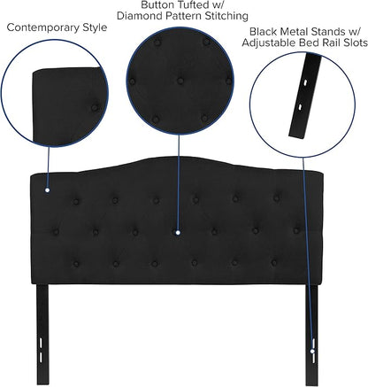 BizChair Tufted Upholstered Full Size Headboard in Black Fabric